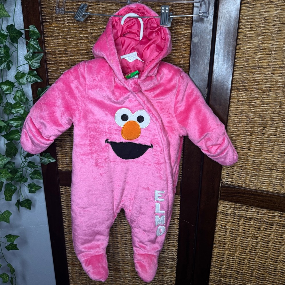 Sesame Street Pink Elmo Hooded Plush Snow Suit Baby 0-3M Costume 2015